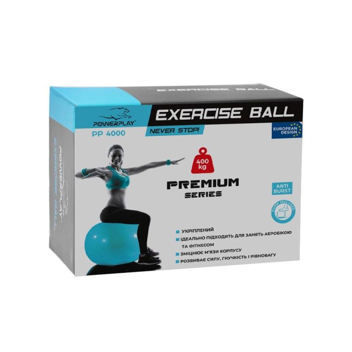 М'яч для фітнесу (фітбол) укріплений PowerPlay 4000 Ø65 cm Premium Gymball Anti-Burst Синій + помпа - Зображення 10
