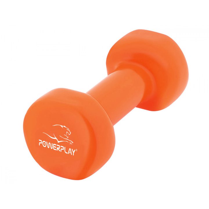 Гантелі вінілові PowerPlay 4125 Achilles 2*1 кг. Помаранчеві (пара - 2шт.) + Резинка для фітнесу 7,5кг - Зображення 4