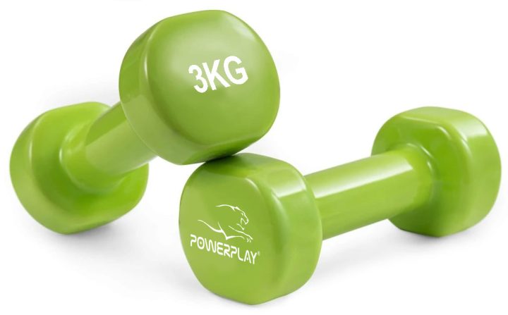 Гантелі вінілові PowerPlay 4125 Achilles 2*3 кг. Зелені (пара - 2шт.) + Резинка для фітнесу 7,5кг - Зображення 2