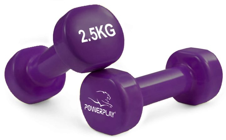 Гантелі вінілові PowerPlay 4125 Achilles 2*2.5 кг. Фіолетові (пара - 2шт.) + Резинка для фітнесу 7,5кг - Зображення 2