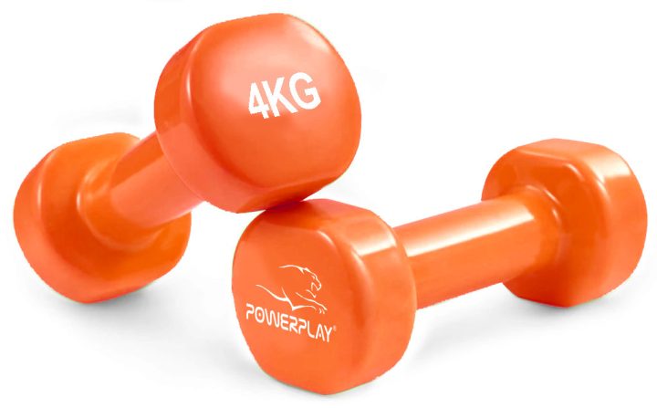 Гантелі вінілові PowerPlay 4125 Achilles 2*4 кг. Помаранчеві (пара - 2шт.) + Резинка для фітнесу 7,5кг - Зображення 2