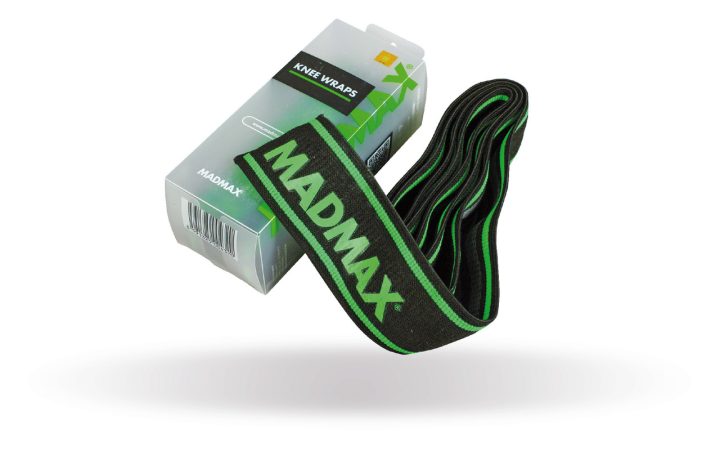 Бинти на коліна MadMax MFA-299 Non slide & slip knee wraps 2.0m Black/Green - Зображення 2