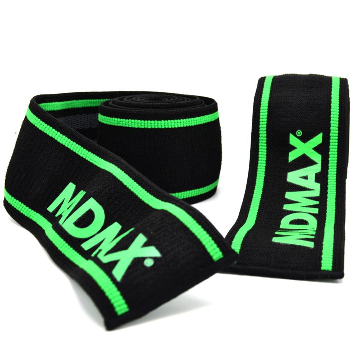 Бинти на коліна MadMax MFA-299 Non slide & slip knee wraps 2.0m Black/Green - Зображення 9