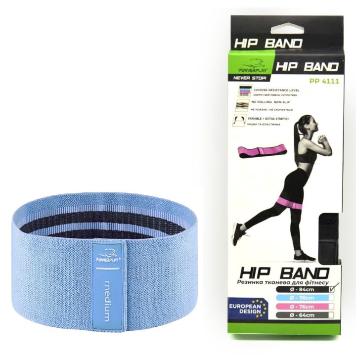 Тканева гумка для фітнесу та спорту PowerPlay 4111 Hip Band M Medium Блакитна (d_76cm) - Зображення 7