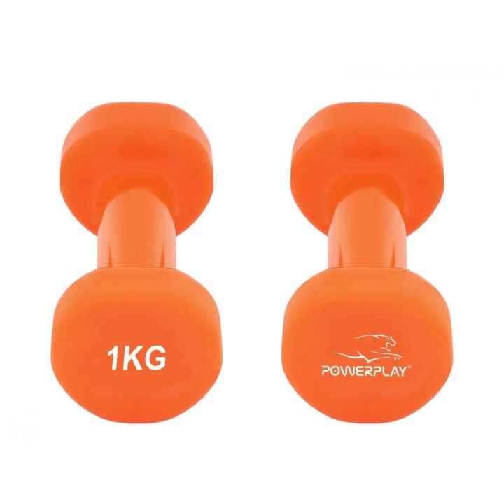 Гантелі вінілові PowerPlay 2 * 1 кг. PP_4103 Помаранчеві (2шт. - пара) + Резинка для фітнесу 7,5кг - Зображення 4