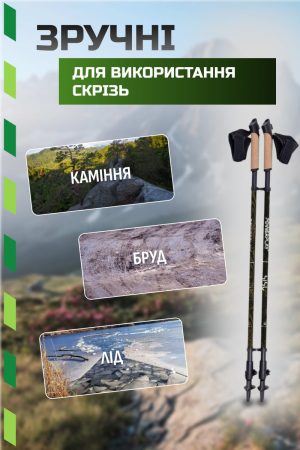 Палиці для скандинавської ходьби PowerPlay 9108 Sisu Black/Gold 80-135 см (пара) + 2-ві пари чобітків + чохол - Зображення 4