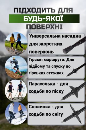 Трекінгові палиці PowerPlay 9110 Friluftsliv Black/White 80-135 см (пара) + 2-ві пари чобітків + чохол - Зображення 6