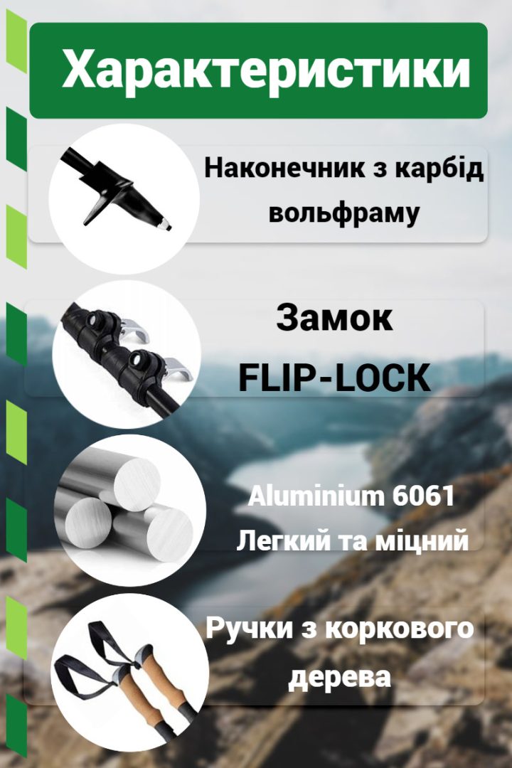 Трекінгові палиці PowerPlay 9110 Friluftsliv Black/White 80-135 см (пара) + 2-ві пари чобітків + чохол - Зображення 8