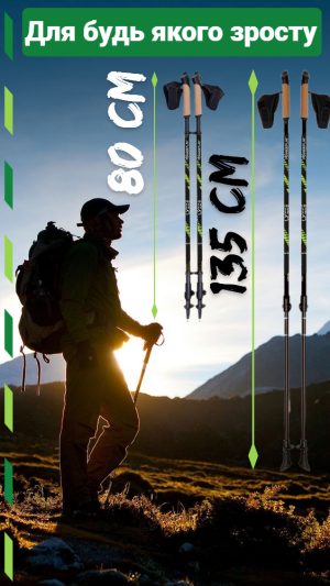 Палиці для скандинавської ходьби PowerPlay 9104 Lykke 80-135 см Black/Green (пара) - Зображення 10
