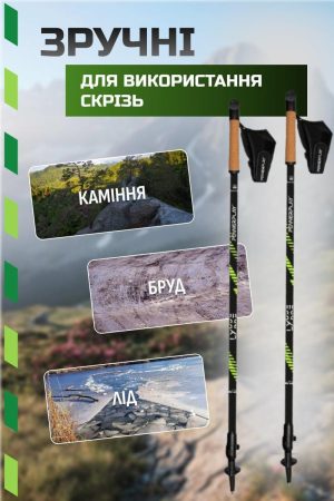 Палиці для скандинавської ходьби PowerPlay 9111 Lykke Green 80-135 см (пара)  + 2-ві пари чобітків + чохол - Зображення 3
