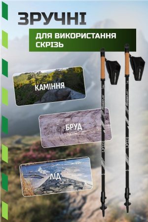 Палиці для скандинавської ходьби PowerPlay 9111 Lykke Black/White 80-135 см (пара)  + 2-ві пари чобітків + - Зображення 3