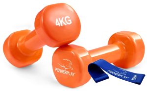 Гантелі вінілові PowerPlay 4125 Achilles 2*4 кг. Помаранчеві (пара - 2шт.) + Резинка для фітнесу 7,5кг - Зображення 1