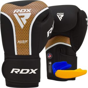 Боксерські рукавиці RDX AURA PLUS T-17 Black Golden 12 унцій (капа в комплекті) - Зображення 1