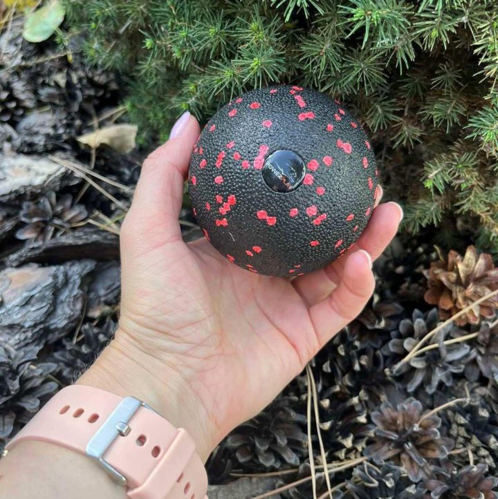 Набір для масажу та йоги PowerPlay PP_4091 EPP (2 м'ячики + валик масажер 15*5,3 см.) Red + резинка 11кг. опір - Зображення 5