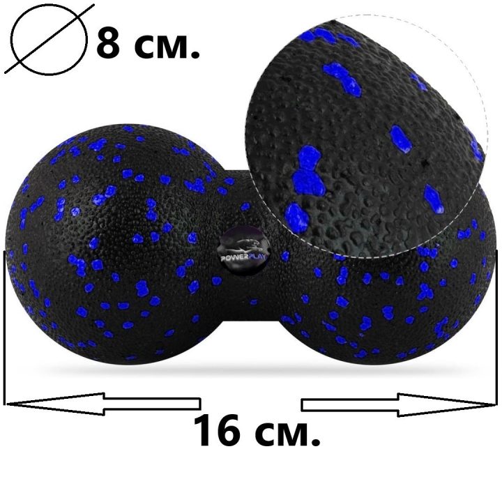 Набір для масажу та йоги PowerPlay PP_4093 EPP (3 м'ячики + валик масажер 15*5,3см.) Blue + резинка 7,5кг. - Зображення 9