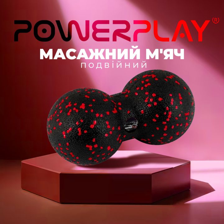Масажний м'яч подвійний PowerPlay PP-4352 Epp foam peanut ball (d8*16cm.) Чорно/Червоний - Зображення 6