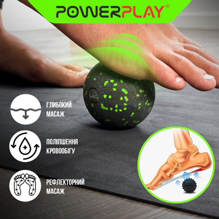 Масажний м'яч PowerPlay PP-4351 Epp Massage Ball (d10) Чорно/Зелений - Зображення 7