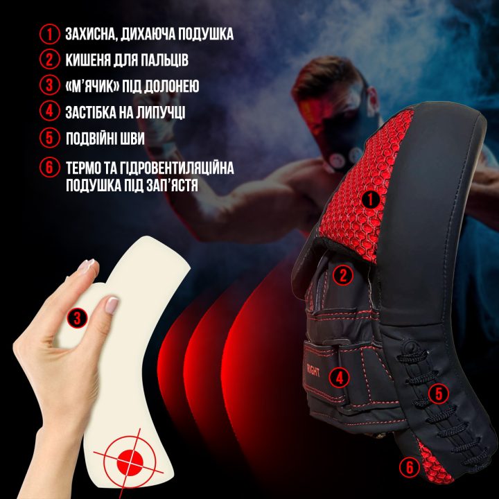 Лапи боксерські PowerPlay 3044 Pro Carbon Ultra Series Чорно-Червоні PU [пара] - Зображення 8