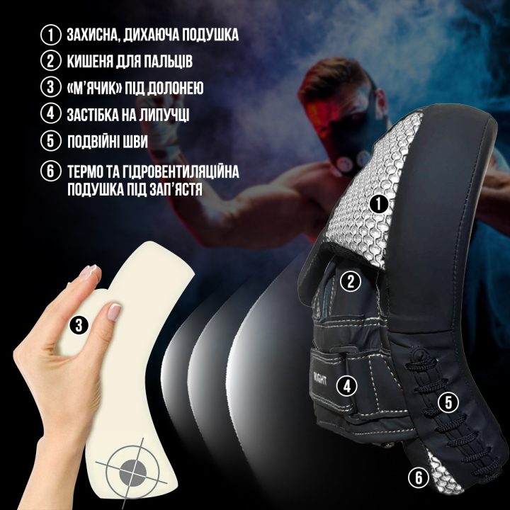 Лапи боксерські PowerPlay 3044 Pro Carbon Ultra Series Чорно-Білі PU [пара] - Зображення 8