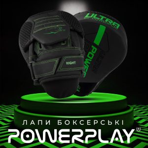 Лапи боксерські PowerPlay 3044 Pro Carbon Ultra Series Чорно-Зеленіі PU [пара] - Зображення 6