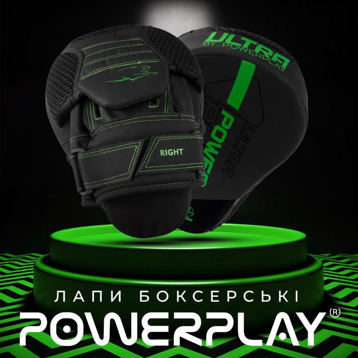 Лапи боксерські PowerPlay 3044 Pro Carbon Ultra Series Чорно-Зеленіі PU [пара] - Зображення 6