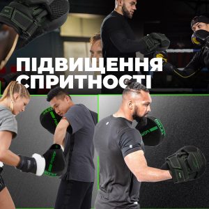 Лапи боксерські PowerPlay 3044 Pro Carbon Ultra Series Чорно-Зеленіі PU [пара] - Зображення 10