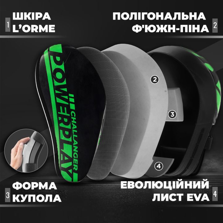 Лапи боксерські PowerPlay 3041 Чорно-Зелені PU [пара] - Зображення 8