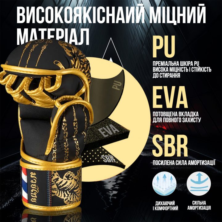 Рукавиці для ММА Phantom Muay Thai Black Gold S/M (капа в подарунок) - Зображення 7