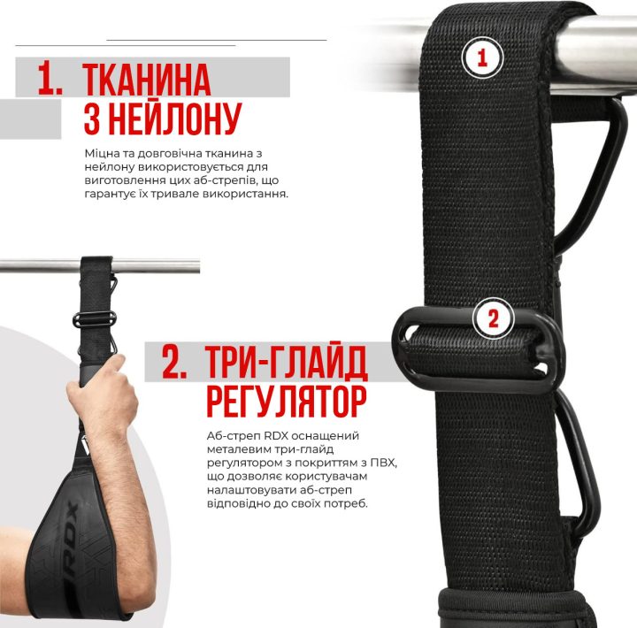 Петлі підвісні (петлі Береша) RDX F6 KARA Gym Workout Abs Straps Black/White - Зображення 10