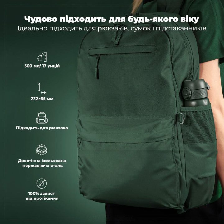 Пляшка для води металева вакуумна ION8 500 мл. Vacuum Insulated, Dark Green - Зображення 5