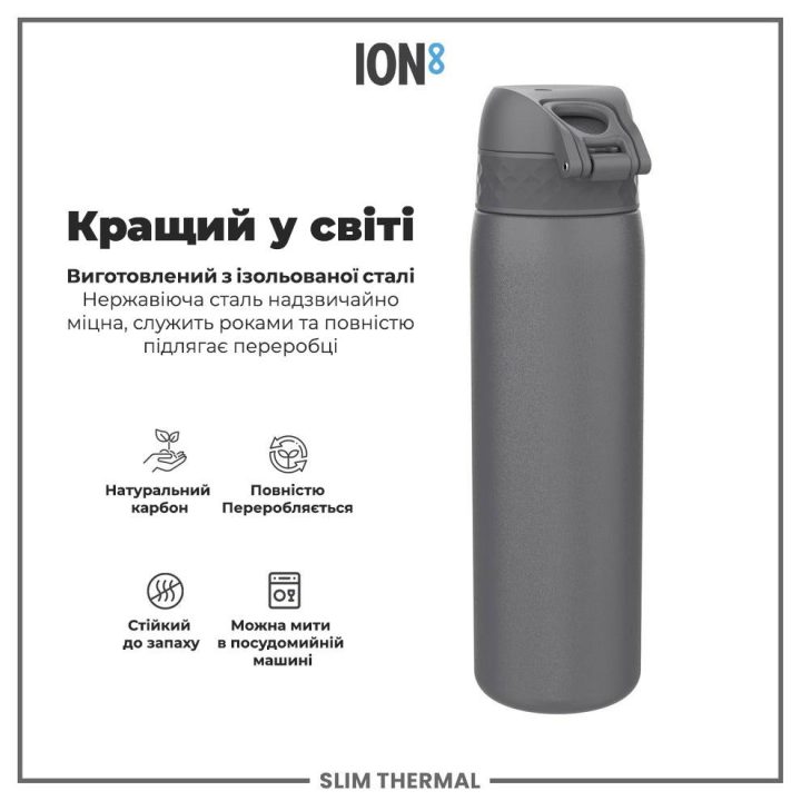 Пляшка для води металева вакуумна ION8 500 мл. Vacuum Insulated, Grey - Зображення 6