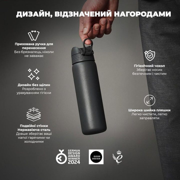 Пляшка для води металева вакуумна ION8 500 мл. Vacuum Insulated, Grey - Зображення 4