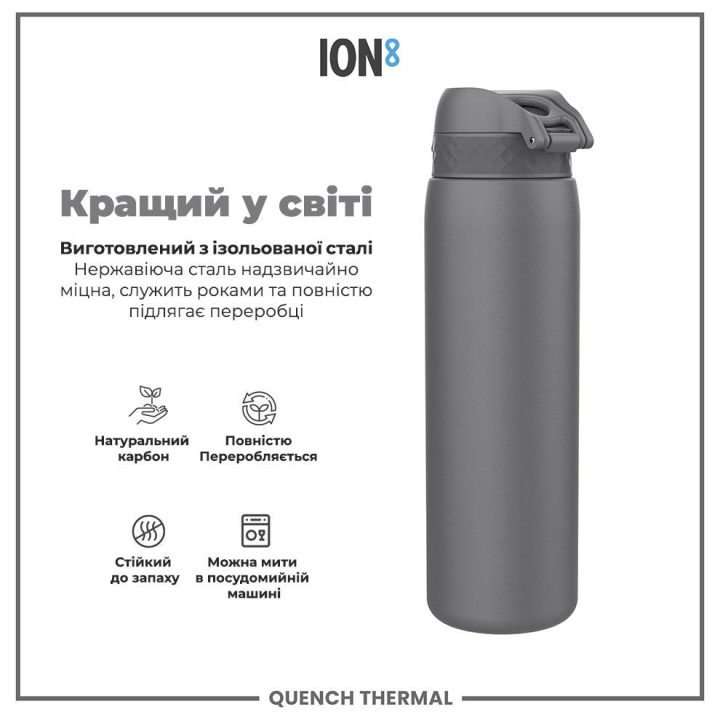 Пляшка для води металева вакуумна ION8 920 мл. Vacuum Insulated, Grey - Зображення 6