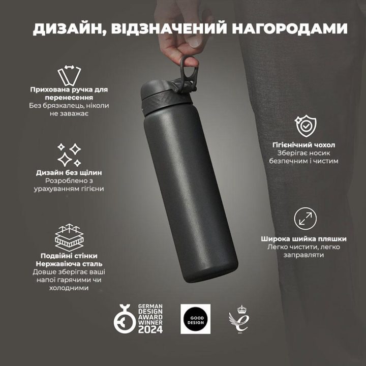 Пляшка для води металева вакуумна ION8 920 мл. Vacuum Insulated, Grey - Зображення 4