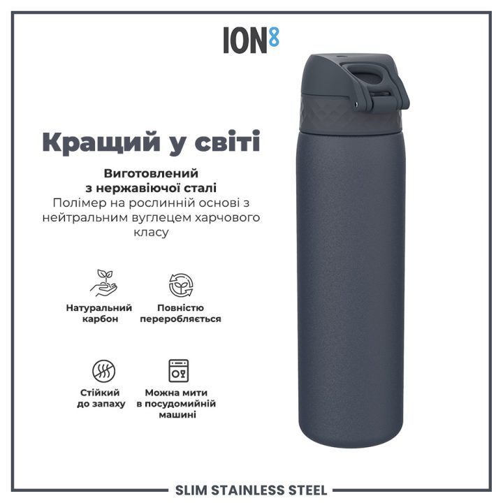 Пляшка для води металева ION8 600 мл. Stainless Steel , Ash Navy - Зображення 6