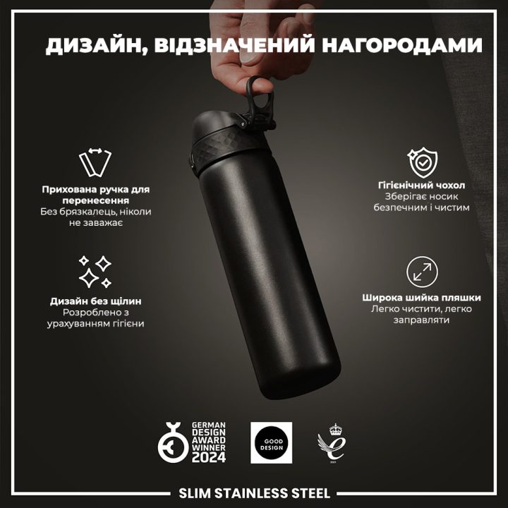 Пляшка для води металева ION8 600 мл. Stainless Steel , Black - Зображення 4