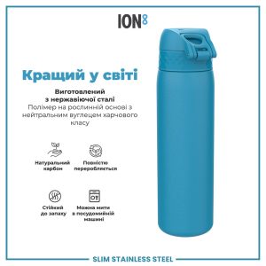 Пляшка для води металева ION8 600 мл. Stainless Steel , Blue - Зображення 6