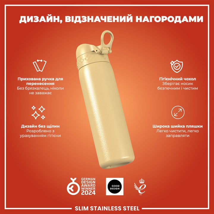 Пляшка для води металева ION8 600 мл. Stainless Steel , Desert - Зображення 3