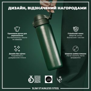 Пляшка для води металева ION8 600 мл. Stainless Steel , Dark Green - Зображення 4