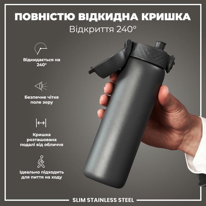 Пляшка для води металева ION8 600 мл. Stainless Steel , Grey - Зображення 3