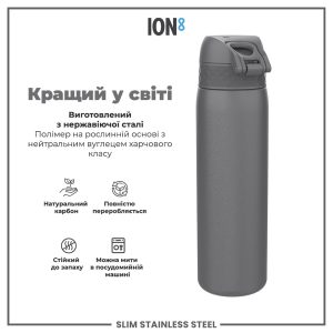 Пляшка для води металева ION8 600 мл. Stainless Steel , Grey - Зображення 6