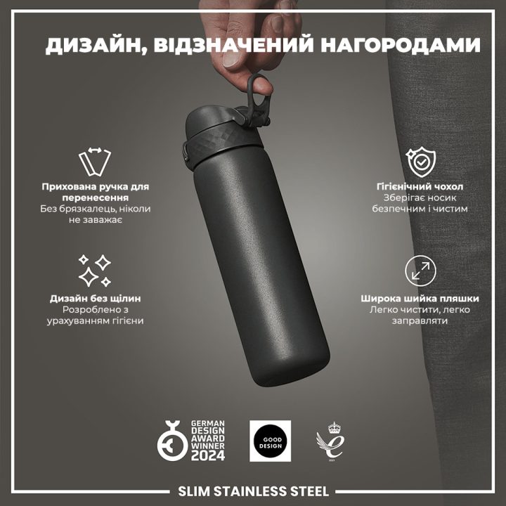 Пляшка для води металева ION8 600 мл. Stainless Steel , Grey - Зображення 4