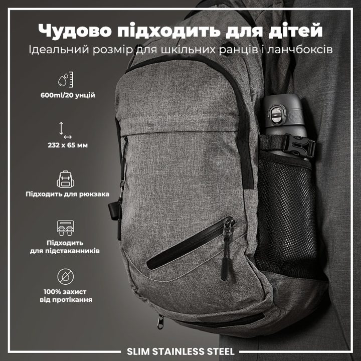 Пляшка для води металева ION8 600 мл. Stainless Steel , Grey - Зображення 5