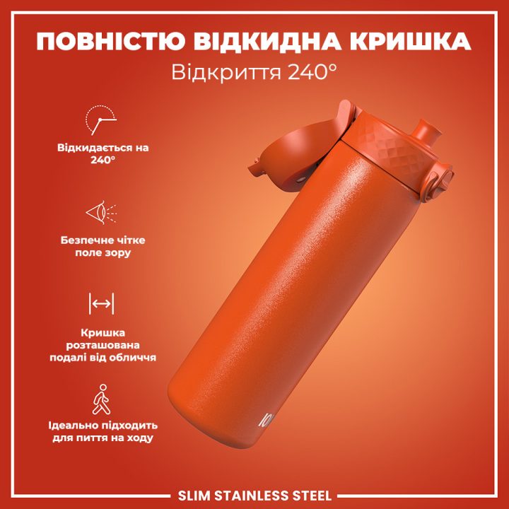 Пляшка для води металева ION8 600 мл. Stainless Steel , Hearty Orange - Зображення 3