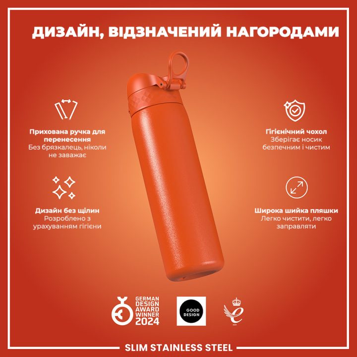Пляшка для води металева ION8 600 мл. Stainless Steel , Hearty Orange - Зображення 4