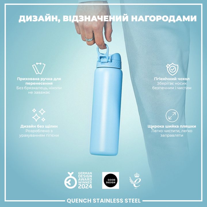 Пляшка для води металева ION8 1200 мл. Stainless Steel , Alaskan Blue - Зображення 4