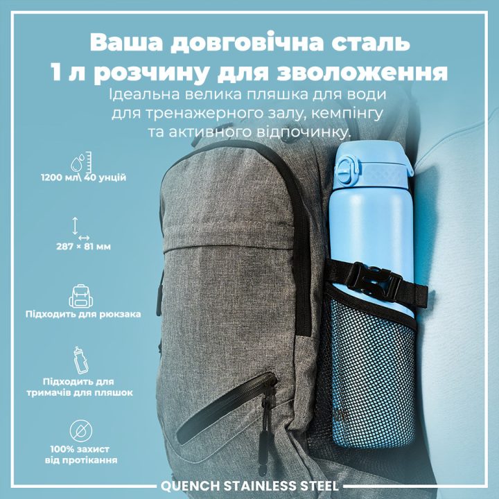 Пляшка для води металева ION8 1200 мл. Stainless Steel , Alaskan Blue - Зображення 5