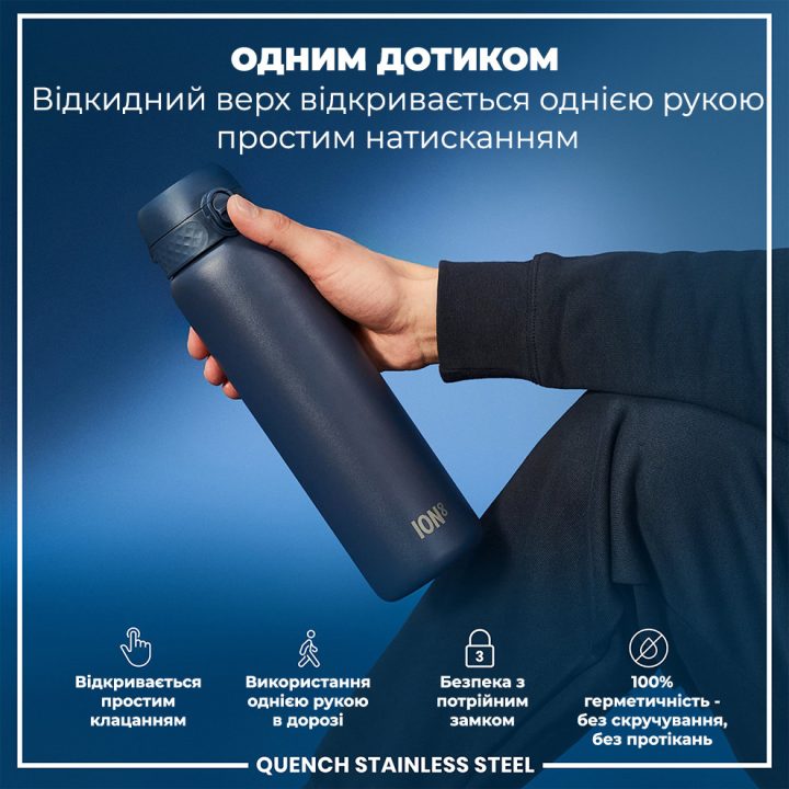 Пляшка для води металева ION8 1200 мл. Stainless Steel , Ash Navy - Зображення 2