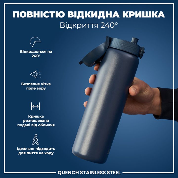 Пляшка для води металева ION8 1200 мл. Stainless Steel , Ash Navy - Зображення 3