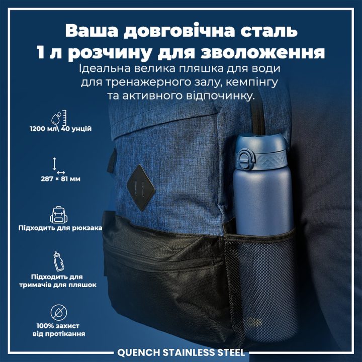 Пляшка для води металева ION8 1200 мл. Stainless Steel , Ash Navy - Зображення 5